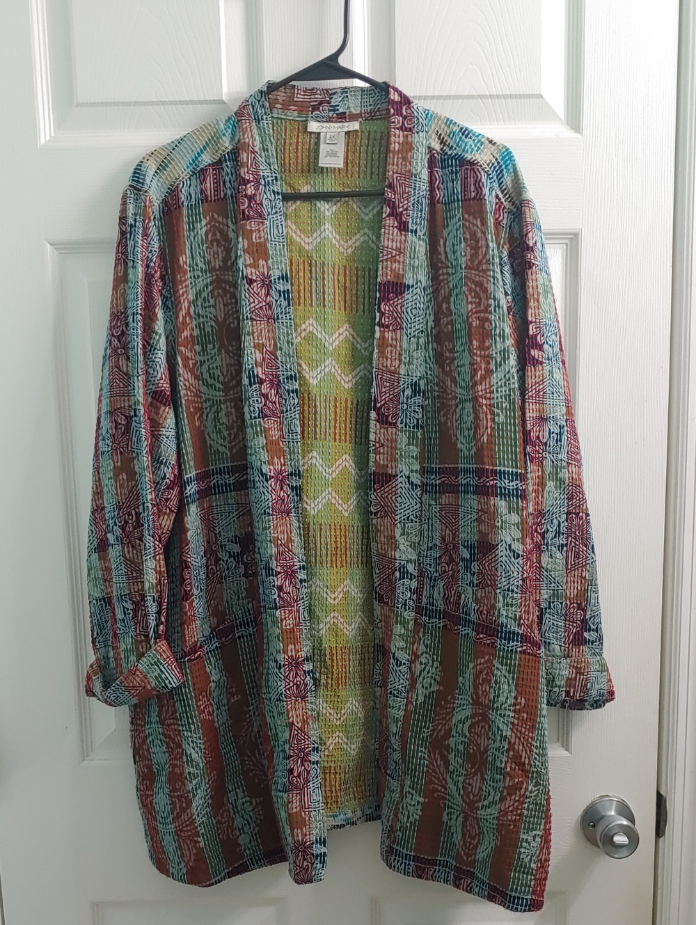 John Mark Open Front Cardigan Women's 2X Boho Floral Stitched Embroidered Coat